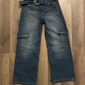 Justice Dark Denim Jeans with Gold Belt Detail